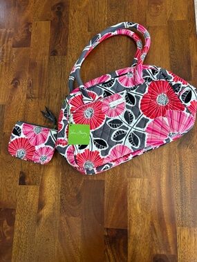 Vera Bradley Medium bowler Pink Red Floral Quilted Tote with Coin Purse